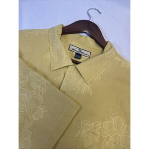 Tommy Bahama Button Up Shirt Yellow Floral Short Sleeve Men's XL All Silk
